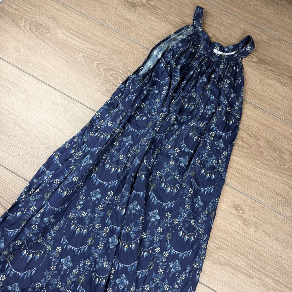 Hill House Women Dress Athena Nap Maxi Floral Cotton Rayon Navy Blue Size M